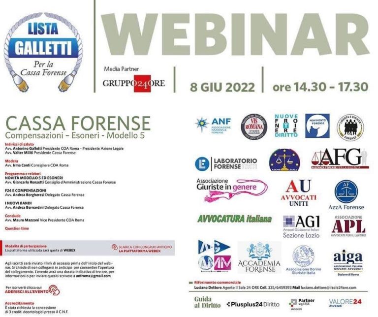 Convegno sulle novità in tema di Cassa Forense 8 06 2022 ore 14 30